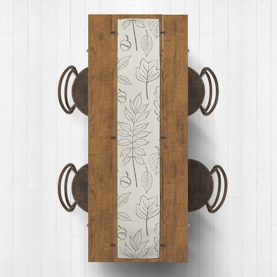 90'' White Leaf Pattern Cotton Twill Runner